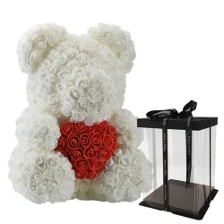 Infini rose fleur ours en peluche avec coeur 40 cm